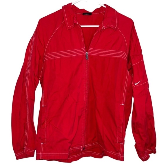 Nike Women’s Red Cotton Zip Up Jacket Size Medium (8-10) - Picture 1 of 11